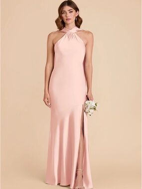 Satin Halter-Neck Maxi Dress in Blush Pink
